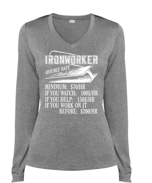 Ironworker Hourly Rate T Shirt, Being An Ironworker T Shirt, Cool Shirt (Ladies LS Heather V-Neck)