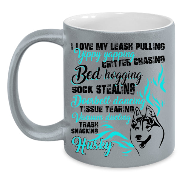 I Love My Husky Coffee Mug, I Love My Leash Pulling Accent Mug