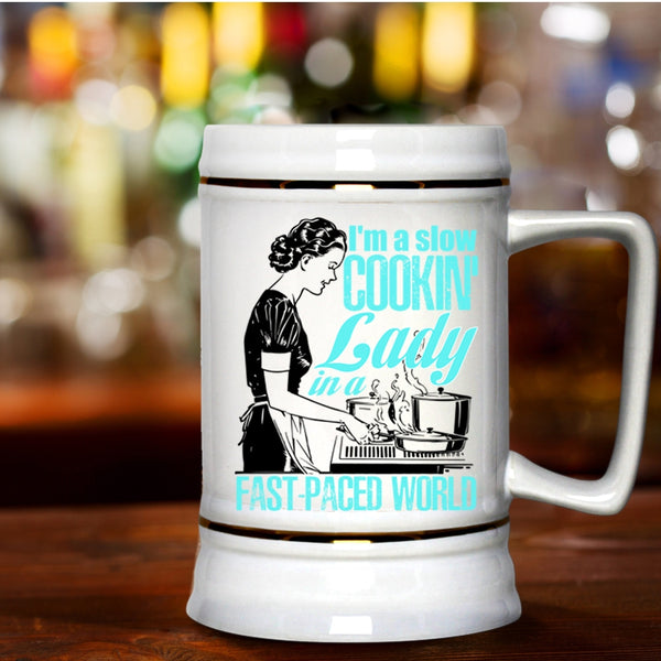 Funny Gift For My Mom Beer Stein 22oz, I'm A Slow Cooking Lady Beer Mug
