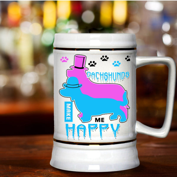 Gift For Dog Lover Beer Stein 22oz, Dachshunds Make Me Happy Beer Mug