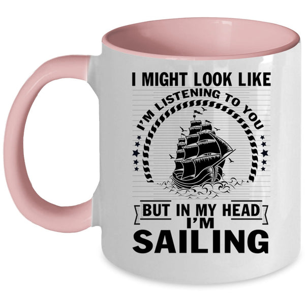 Outdoor Coffee Mug, In My Head I'm Sailing Accent Mug