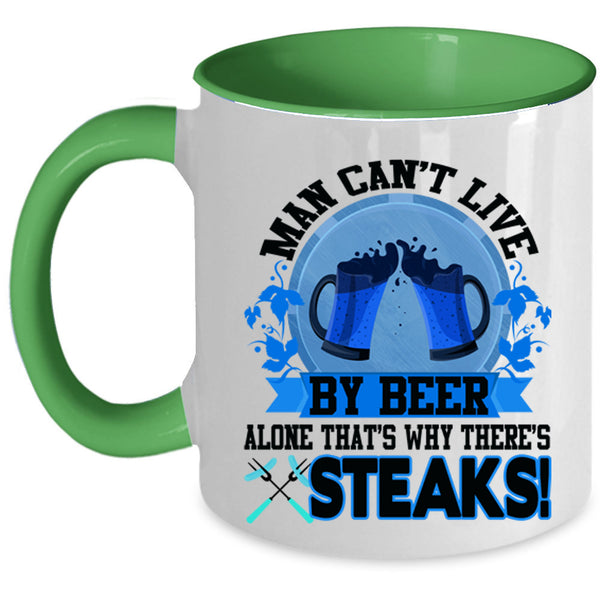 Funny Beer Drinker Coffee Mug, Man Can't Live By Beer Alone Accent Mug