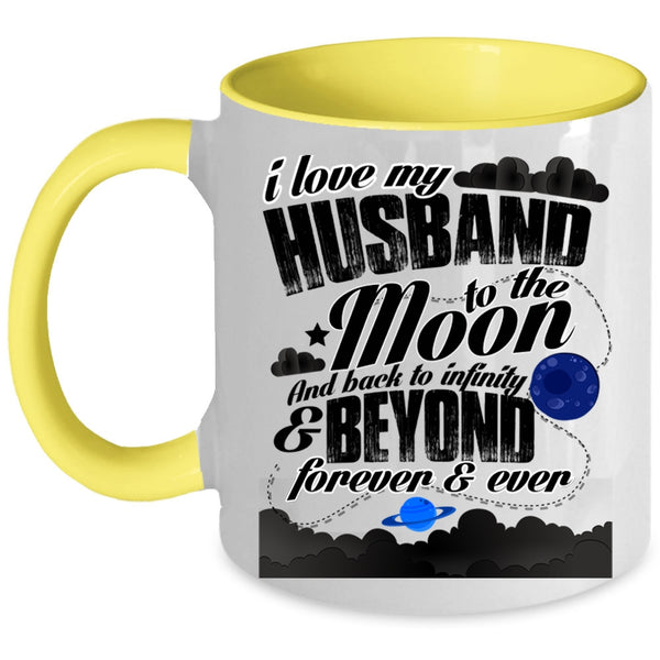 Married Coffee Mug, I Love My Husband To The Moon And Back Accent Mug