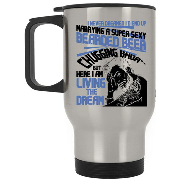 Cool Just Married Travel Mug, I'd End Up Marrying A Bearded Beer Mug