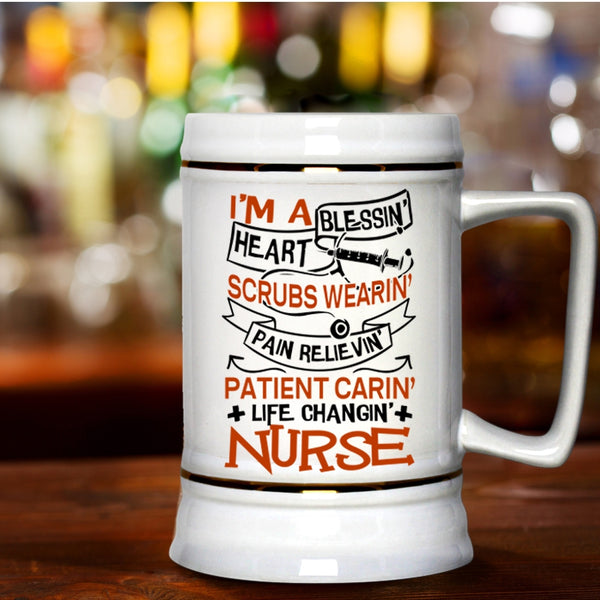 Blessing Heart Scrubs Wearing Beer Stein 22oz, I'm A Nurse Beer Mug