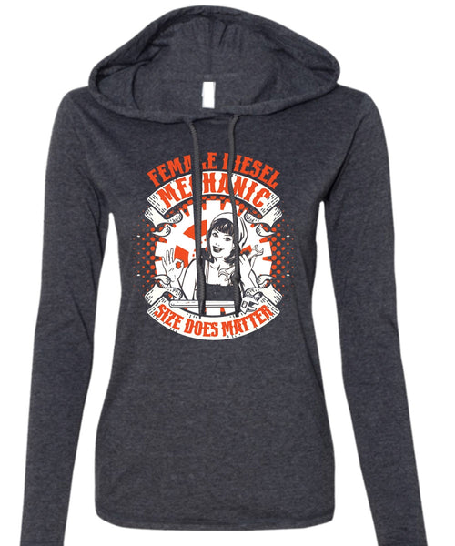 Female Diesel Mechanic T Shirt, Being A Mechanic T Shirt (Anvil Ladies Ringspun Hooded)
