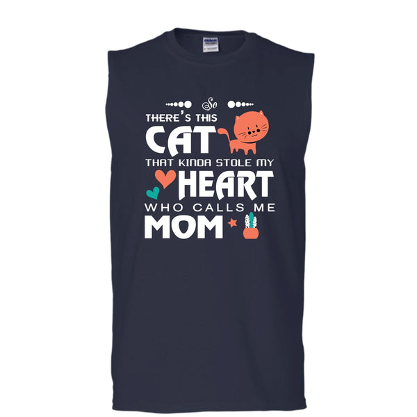 There's This Cat That Kinda Stole My Heart Shirt, Calls Me Mom Shirt (Men's Cotton Sleeveless)