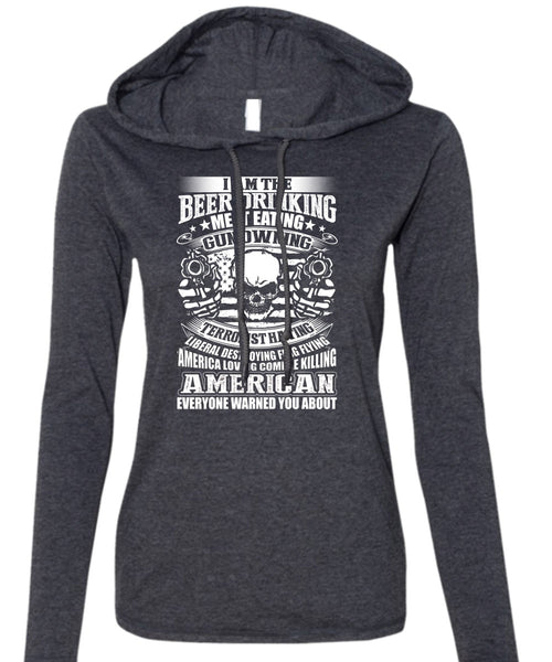 Meat Eating Gun Owning T Shirt, American T Shirt (Anvil Ladies Ringspun Hooded)