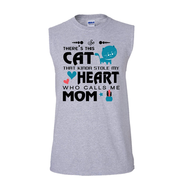 This Cat That Kinda Stole My Heart Shirt, Who Calls Me Mom Shirt (Men's Cotton Sleeveless)