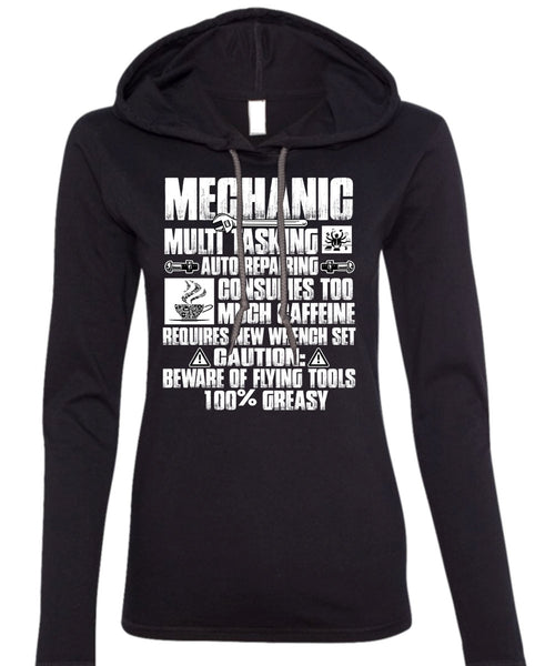 Mechanic Multitasking T Shirt, Much Caffeine T Shirt (Anvil Ladies Ringspun Hooded)