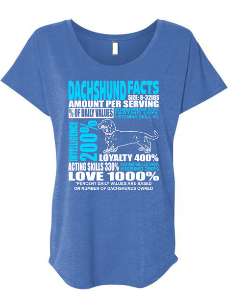 Dachshund Facts T Shirt, Dachshund Owned T Shirt, Cool Shirt (Ladies' Triblend Dolman Sleeve)