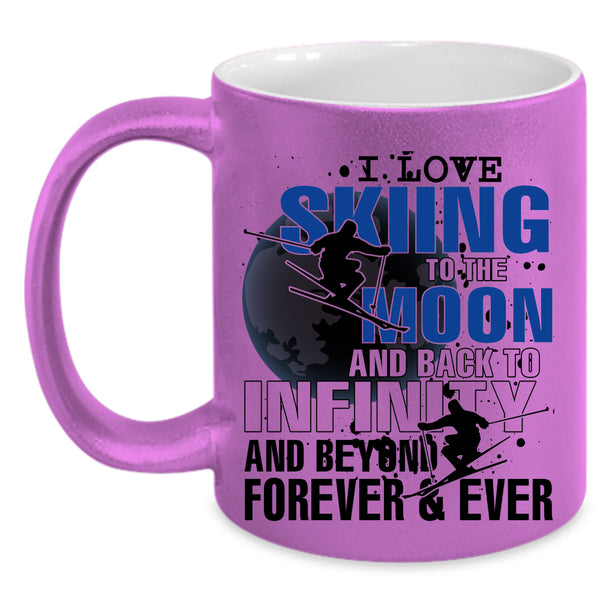 Funny Sport Coffee Mug, I Love Skiing To The Moon And Back Accent Mug