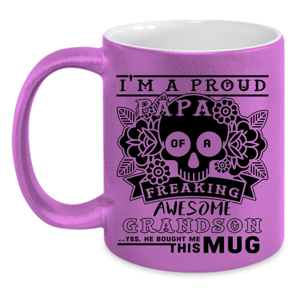 Awesome Papa Coffee Mug, I'm A Proud Papa Of A Grandson Accent Mug