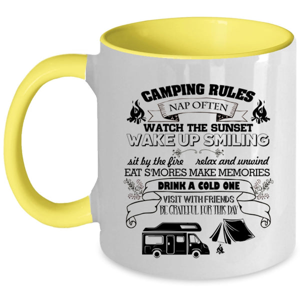 Watch The Sunset Coffee Mug, Camping Rules Accent Mug