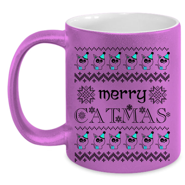 Christmas Gift For Cat Lover Coffee Mug, Merry Catmas Accent Mug