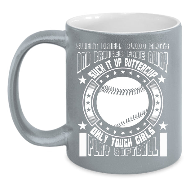 Only Touch Girls Play Softball Coffee Mug, Awesome Girls Coffee Cup
