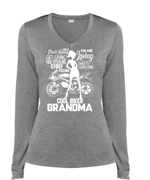 Cool Biker Grandma T Shirt, Being A Biker T Shirt, Cool Shirt (Ladies LS Heather V-Neck)