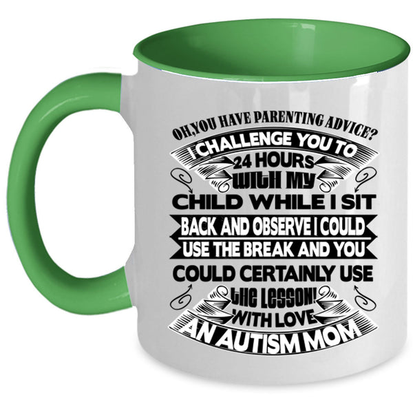 Awesome Mom Coffee Mug, With Love An Autism Mom Accent Mug