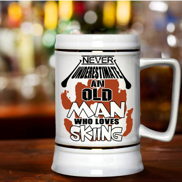 Cool Dad Beer Stein 22oz, Never Underestimate An Old Man Loves Skiing Beer Mug