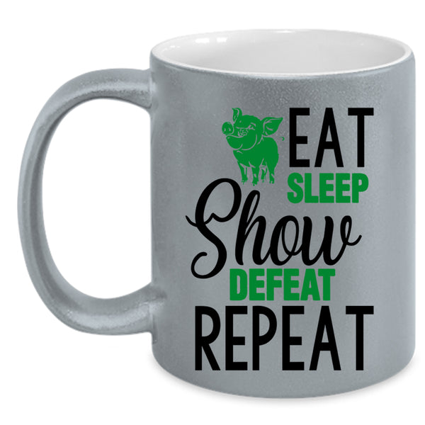 Cute Farmer Coffee Mug, Eat Sleep Show Defeat Accent Mug