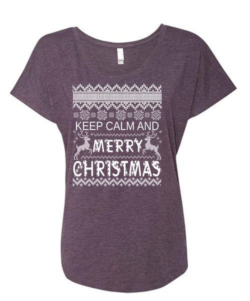 Keep Calm And Merry Christmas T Shirt, This Girl Loves Christmas T Shirt, Cool Shirt (Ladies' Triblend Dolman Sleeve)