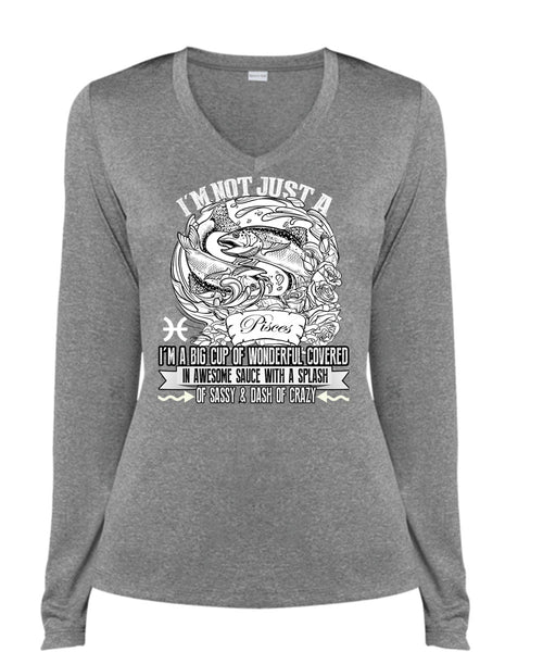 I'm Not Just A Pisces T Shirt, Dash Of Crazy T Shirt, Cool Shirt (Ladies LS Heather V-Neck)