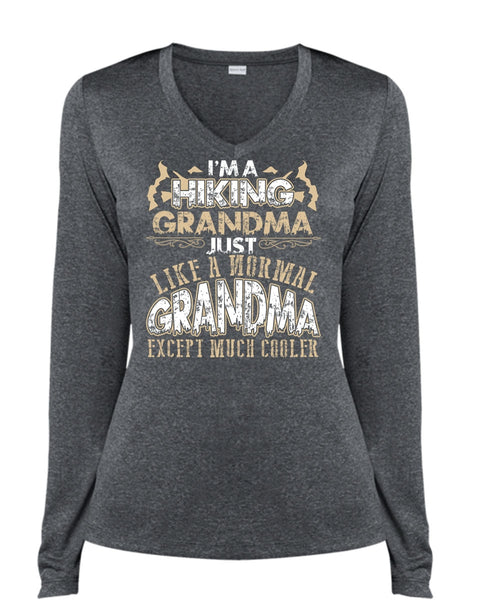 I'm A Hiking Grandma T Shirt, Being A Hiker T Shirt, Cool Shirt (Ladies LS Heather V-Neck)