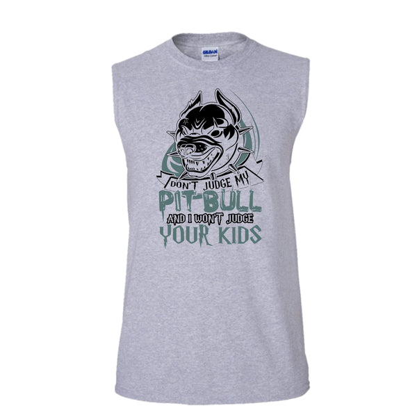Don't Judge My Pit Bull T Shirt, Coolest Pit Bull Lover Tank Top (Men's Cotton Sleeveless)