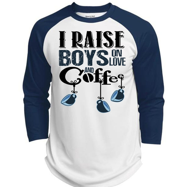 I Raise Boys On Love Ans Coffee T Shirt, I Love Coffee T Shirt, Awesome T-Shirts  (Polyester Game Baseball Jersey)