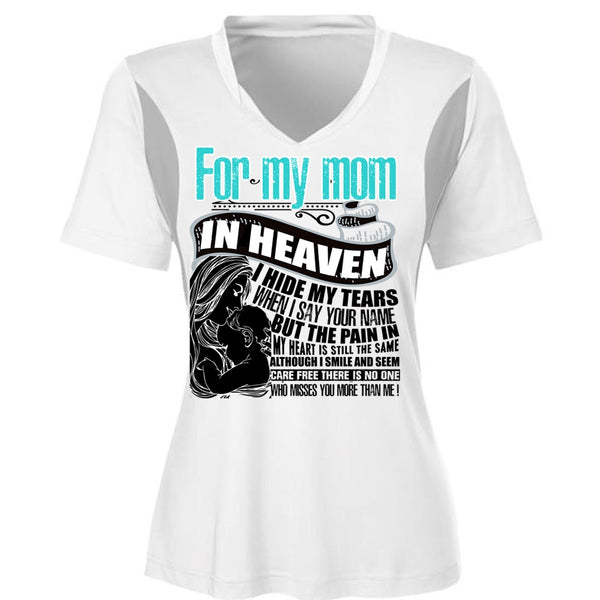 For My Mom In Heaven T Shirt, I Hide My Tears T Shirt, Cool Shirt (Ladies LS Heather V-Neck)
