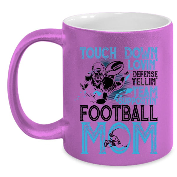 Football Mom Coffee Mug, Touch Down Loving Team Supporting Accent Mug