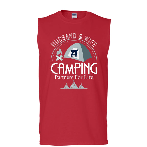 Husband & Wife T Shirt, Camping Partners For Life T Shirt, Cool T Shirt (Men's Cotton Sleeveless)
