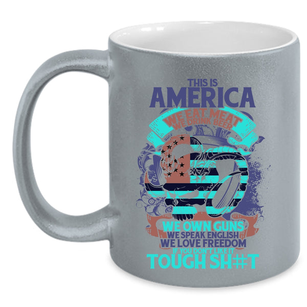 We Drink Beer We Own Guns Coffee Mug, This Is American We Eat meat Accent Mug