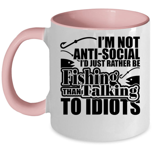 Funny Fishing Coffee Mug, I'd Just Rather Be Fishing Accent Mug