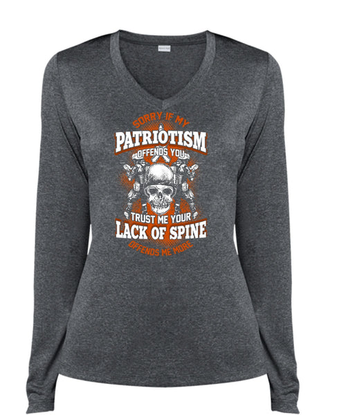 My Patriotism Offends You T Shirt, Lack Of Spine T Shirt, Cool Shirt (Ladies LS Heather V-Neck)