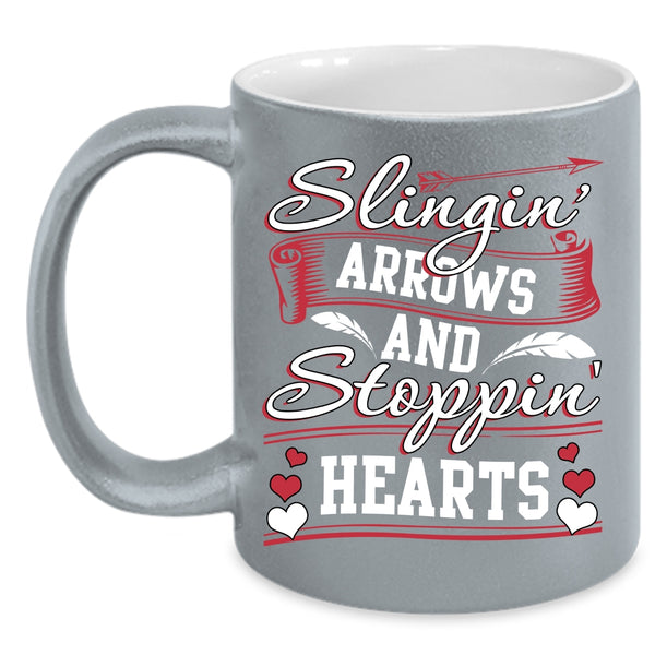 Slinging Arrows Coffee Mug, Stopping Heart Coffee Cup