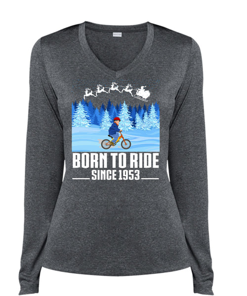 Born To Ride T Shirt, This Girl Loves Christmas T Shirt, Cool Shirt (Ladies LS Heather V-Neck)