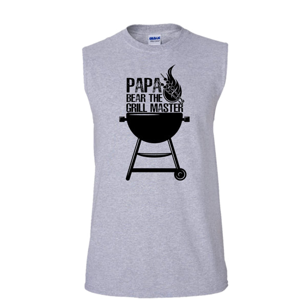 Papa Bear The Grill Master T Shirt, Gift For Papa Tank Top (Men's Cotton Sleeveless)