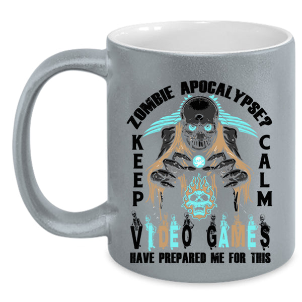 Keep Calm Video Games Coffee Mug, Zombie Apocalypse Accent Mug