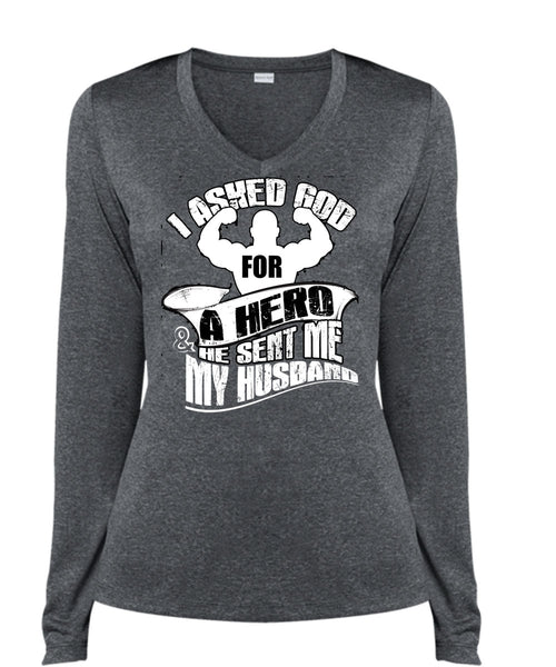 He Sent Me My Husband T Shirt, Being A Husband T Shirt, Cool Shirt (Ladies LS Heather V-Neck)
