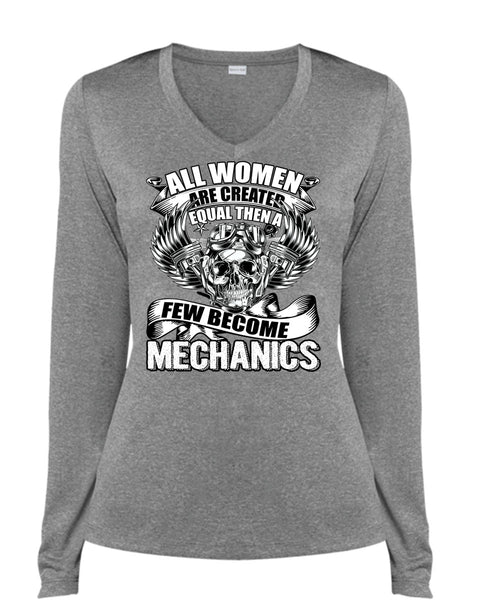 Few Become Mechanics T Shirt, Created Equal T Shirt, Cool Shirt (Ladies LS Heather V-Neck)