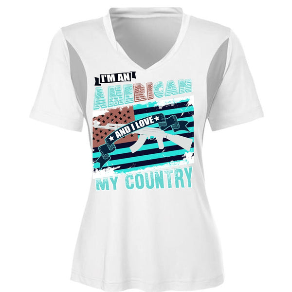 I'm An American T Shirt, I Love My Country T Shirt, Cool Shirt (Ladies LS Heather V-Neck)