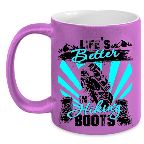 Cool Hiking Coffee Mug, Life's Better In Hiking Boots Accent Mug
