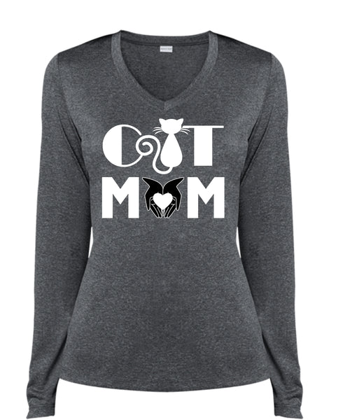 Cat Mom T Shirt, Family T Shirt, Being A Mom T Shirt (Ladies LS Heather V-Neck)