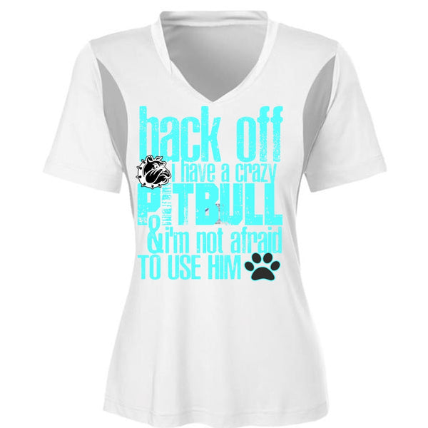 I Have A Crazy Pit Bull T Shirt, I'm Not Afraid To Use Him T Shirt, Cool Shirt (Ladies LS Heather V-Neck)