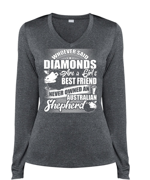 Never Owned An Australian Shepherd T Shirt, I Love My Dog T Shirt, Cool Shirt (Ladies LS Heather V-Neck)