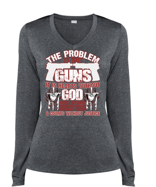 The Problem Is Not Guns T Shirt, Being A Veteran T Shirt, Cool Shirt (Ladies LS Heather V-Neck)