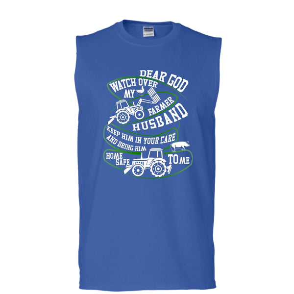Watch Over My Farmer Husband T Shirt, Coolest Farmer Tank Top (Men's Cotton Sleeveless)