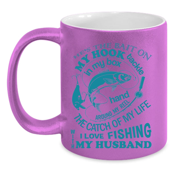 Marrying Coffee Mug, I Love Fishing With My Husband Accent Mug
