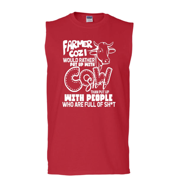 Farmer Cozi T Shirt, Rather Put Up With Cow T Shirt, Cool T Shirt (Men's Cotton Sleeveless)
